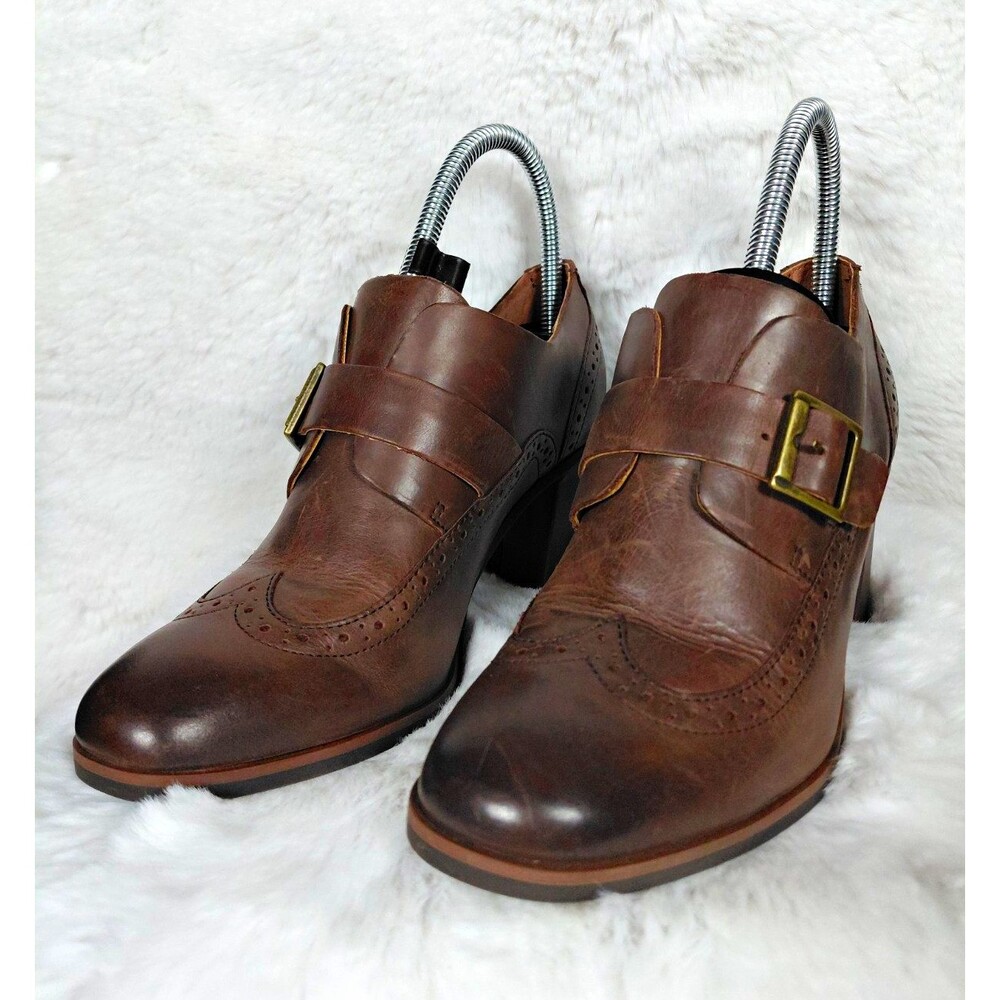 Korks Brown Leather Buckle Strap Comfort Pumps Round Toe Women’s 7.5 M